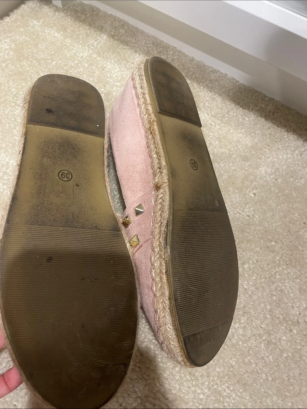 Studded Pink Suede Espadrille Flats - Unbranded